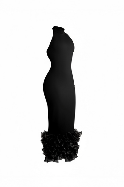 HALTER NECK CREPE ORGANZA KIM DRESS