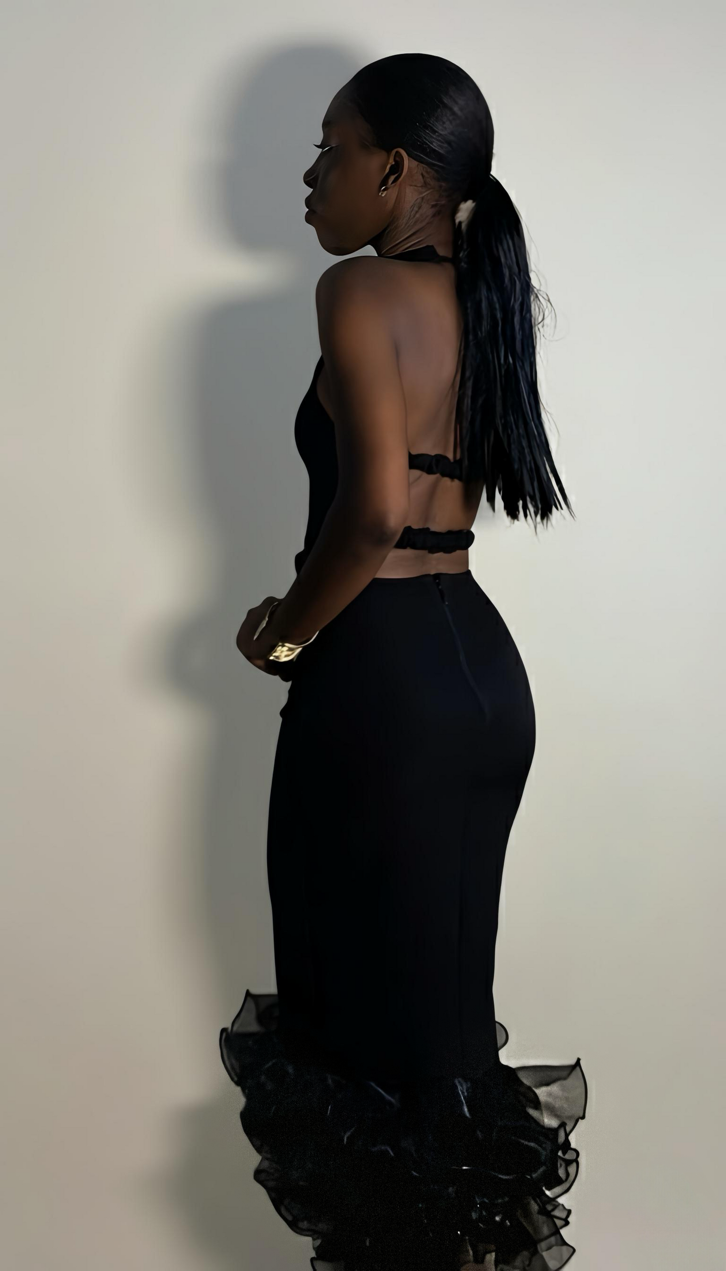 HALTER NECK CREPE ORGANZA KIM DRESS