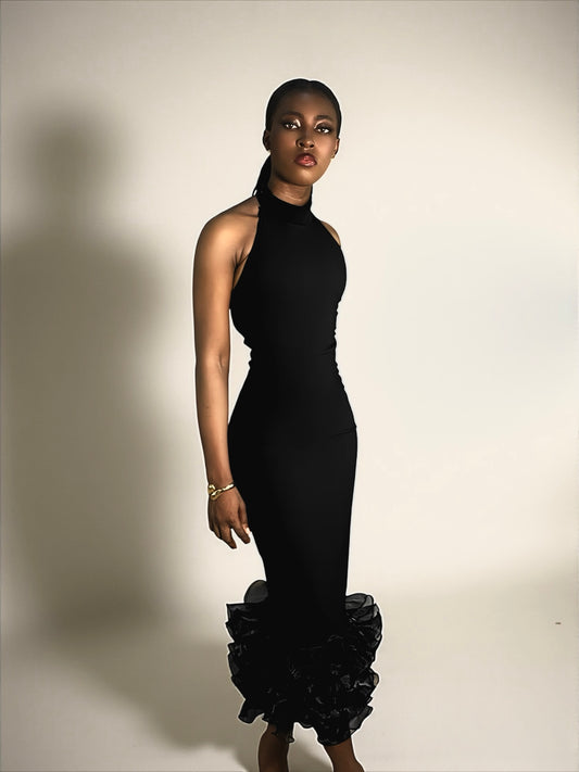 HALTER NECK CREPE ORGANZA KIM DRESS