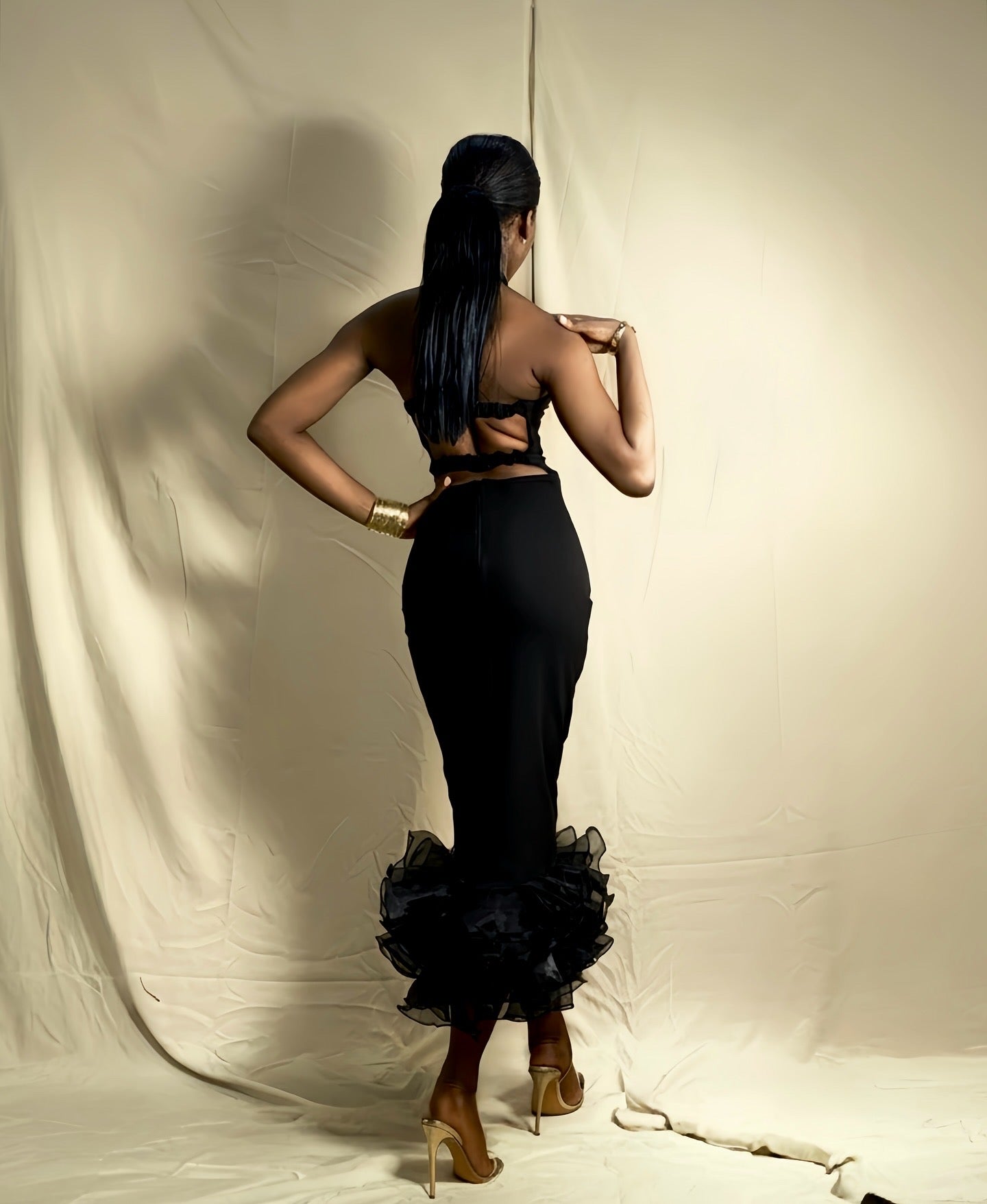 HALTER NECK CREPE ORGANZA KIM DRESS