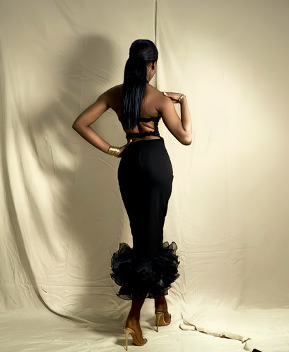 HALTER NECK CREPE ORGANZA KIM DRESS