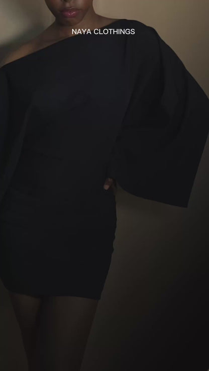 BELLE CREPE WIDE SHOULDER DRESS